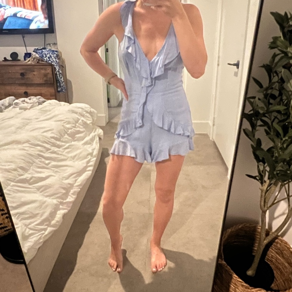 Blue and White stripped romper